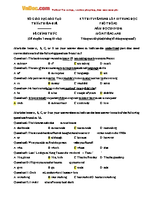 Đề tuyển sinh lớp 10 THPT môn Tiếng anh - Năm học 2015-2016 - Sở GD & ĐT Thừa Thiên Huế